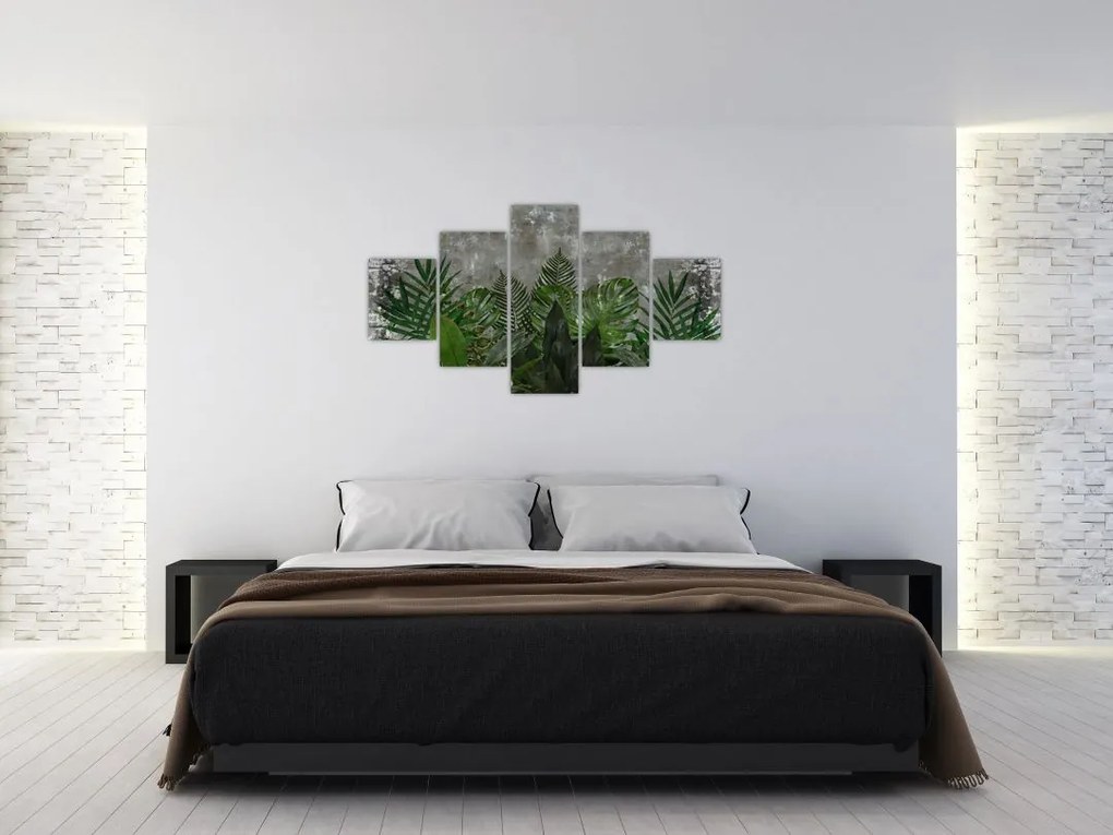 Obraz - Betonowa ściana z roślinami (125x70 cm)