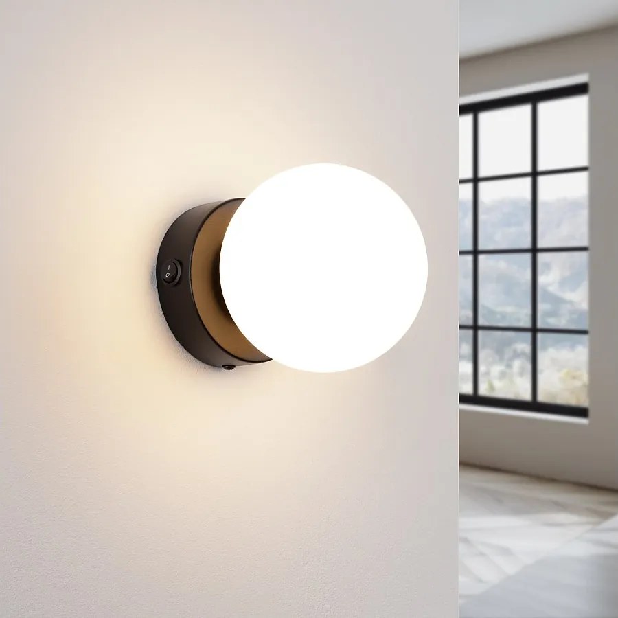 Lampa ścienna nowoczesny Zynfi, stal/szkło - 1 źródło światła 3000K - L.12 x H.12 cm - czarny