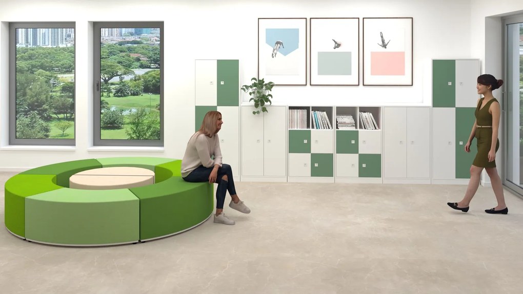 Zestaw mebli do pracowni szkolnych Blox Colours 19, fronty pastelowe zielone