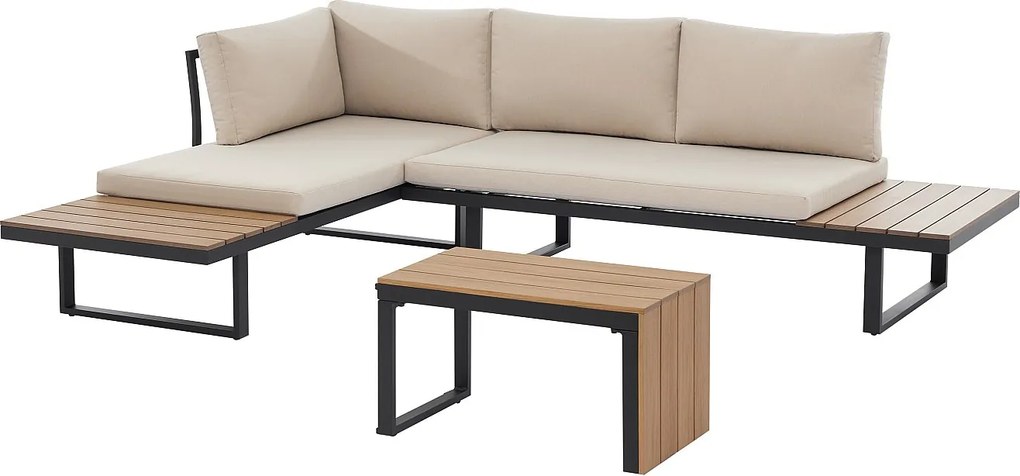 Zestaw mebli ogrodowych z aluminium modułowy: 2 kanapy  i stolik kawowy - Antracytowe z beżowymi poduszkami - BAMBAÏA od MYLIA