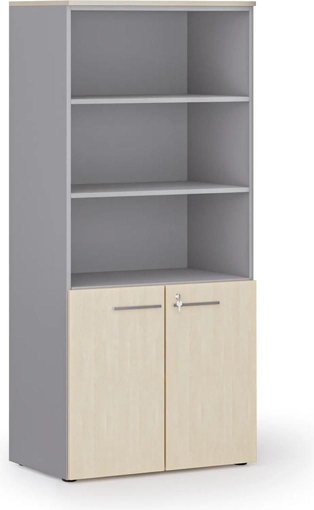 Szafa biurowa z drzwiami niskimi PRIMO GRAY, 800 x 500 x 1781 mm, szary/brzoza