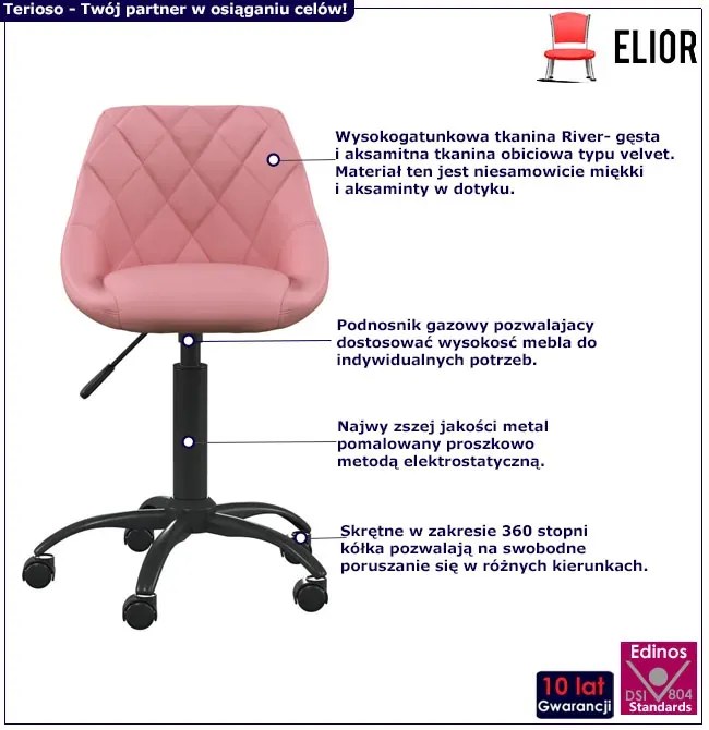 Różowy tapicerowany fotel obrotowy G6-M00