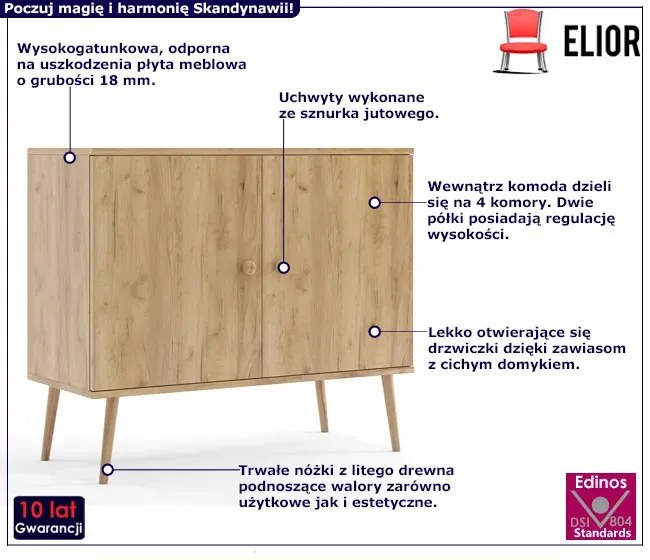 Skandynawska komoda boho dąb craft złoty N7-D31