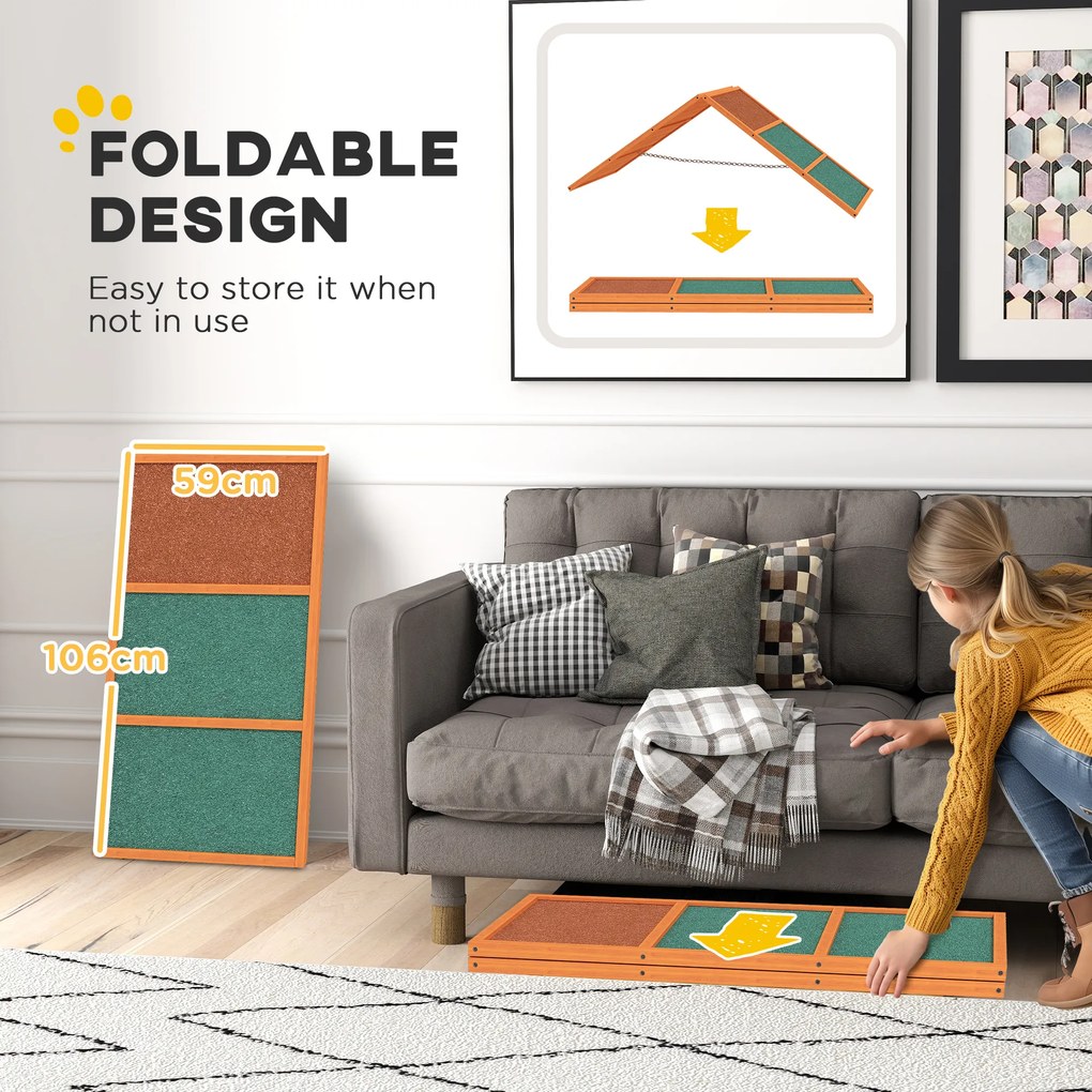 PawHut Rampa Agility dla Psów, Składana, Wysokość Regulowana, Antypoślizgowa, Jodła, do 40 kg, 173 x 59 x 66 cm, Pomarańczowy/Zielony