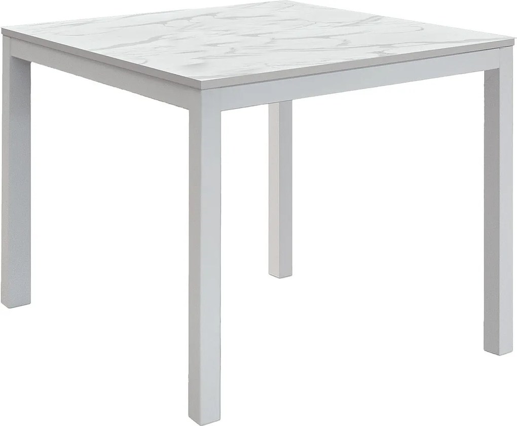 Drewniany stół, marmurowe wykończenie i biały metal, rozkładany 90x90 - TROPEA