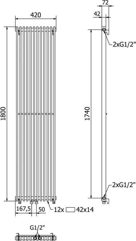 Mexen Kansas grzejnik dekoracyjny 1800 x 420 mm, 1242 W, czarny - W204-1800-420-00-70