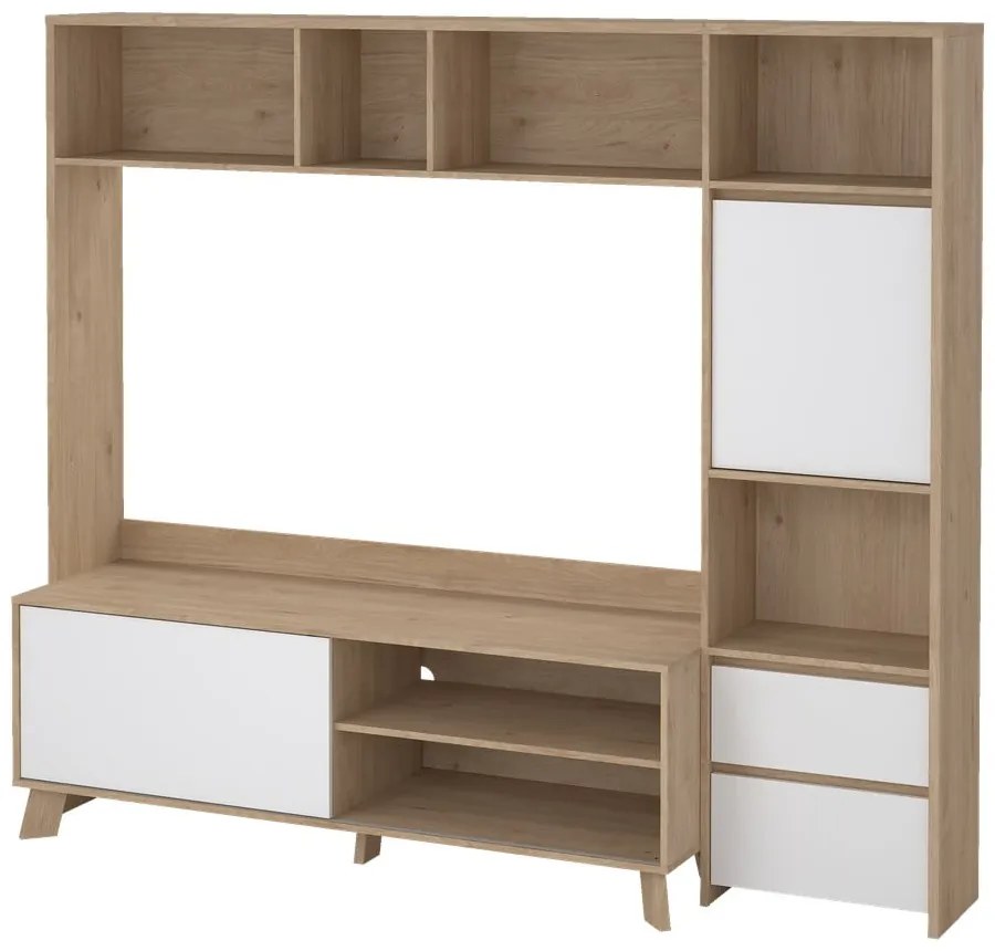 Biało-naturalny zestaw pod TV w dekorze dębu 209x183x48 cm Next – Tvilum