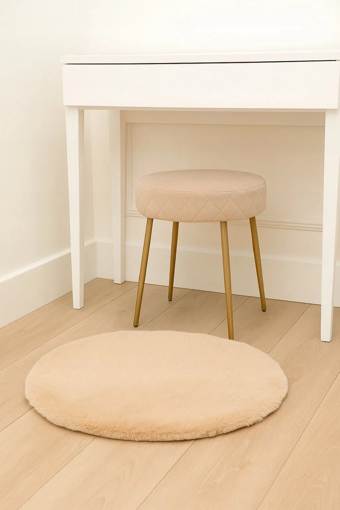 Dywanik futrzany beżowy okrągły FI80cm miękki puszysty guma antypoślizgowa