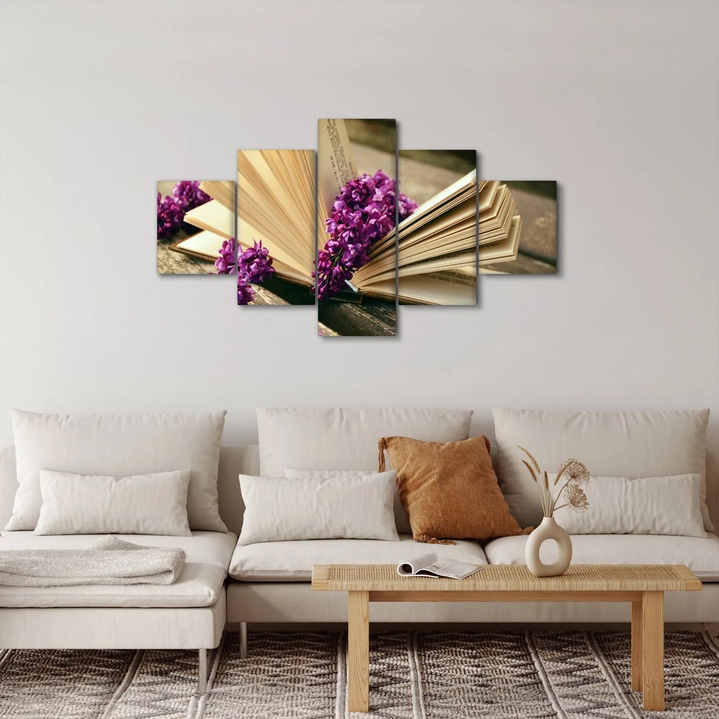 Obraz książki z lawendą (125x70 cm)