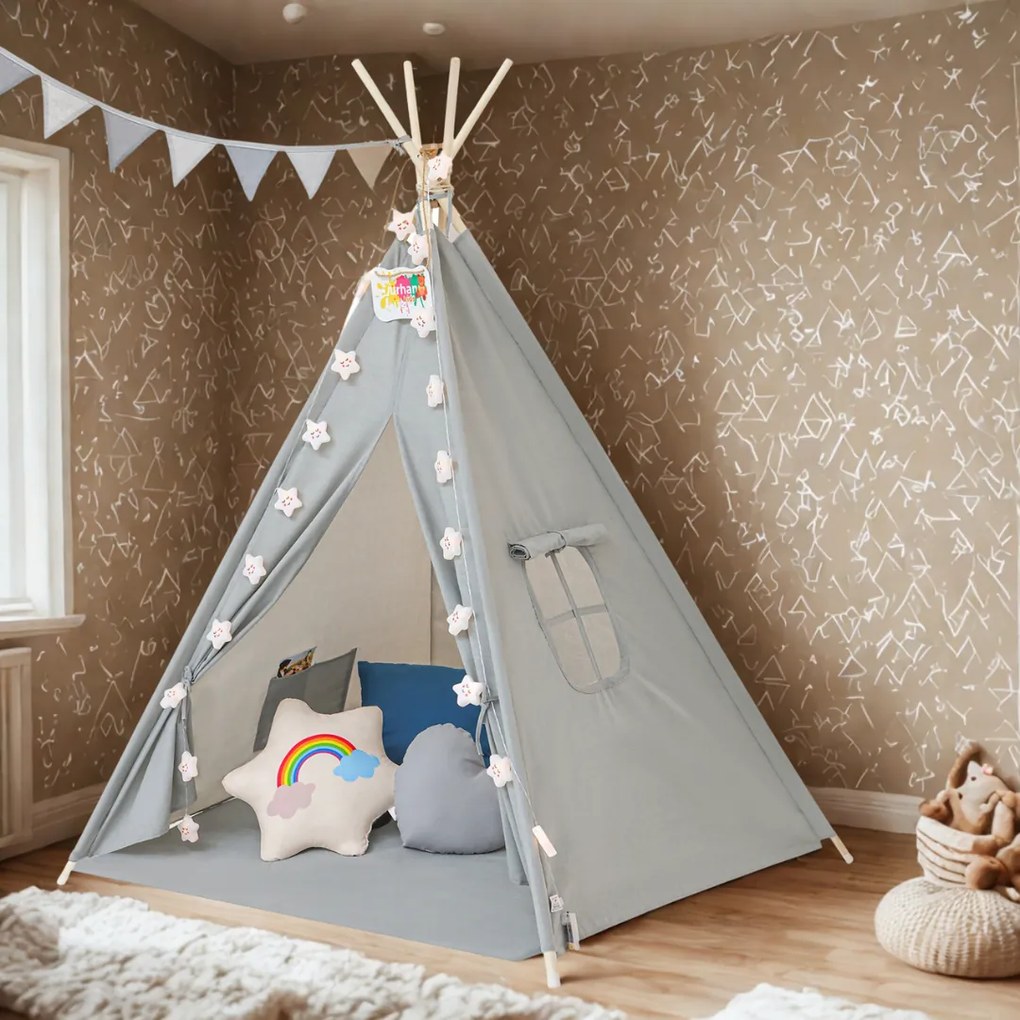 Namiot tipi JULIUS, 120x120x160cm, szara/niebieska Jurhan