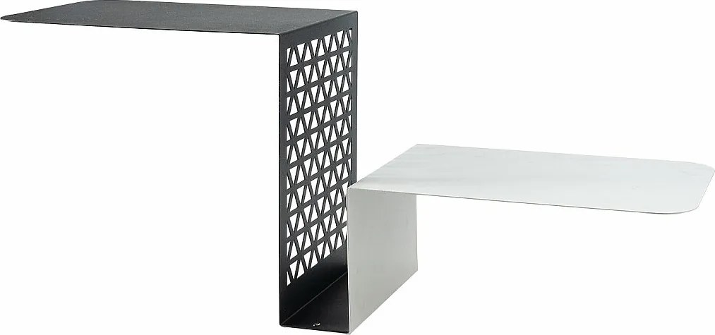 Scalea półka konsolowa 100x30x40 cm, perforowane żelazo, podwójna półka, marmur czarno-biały, made in Italy