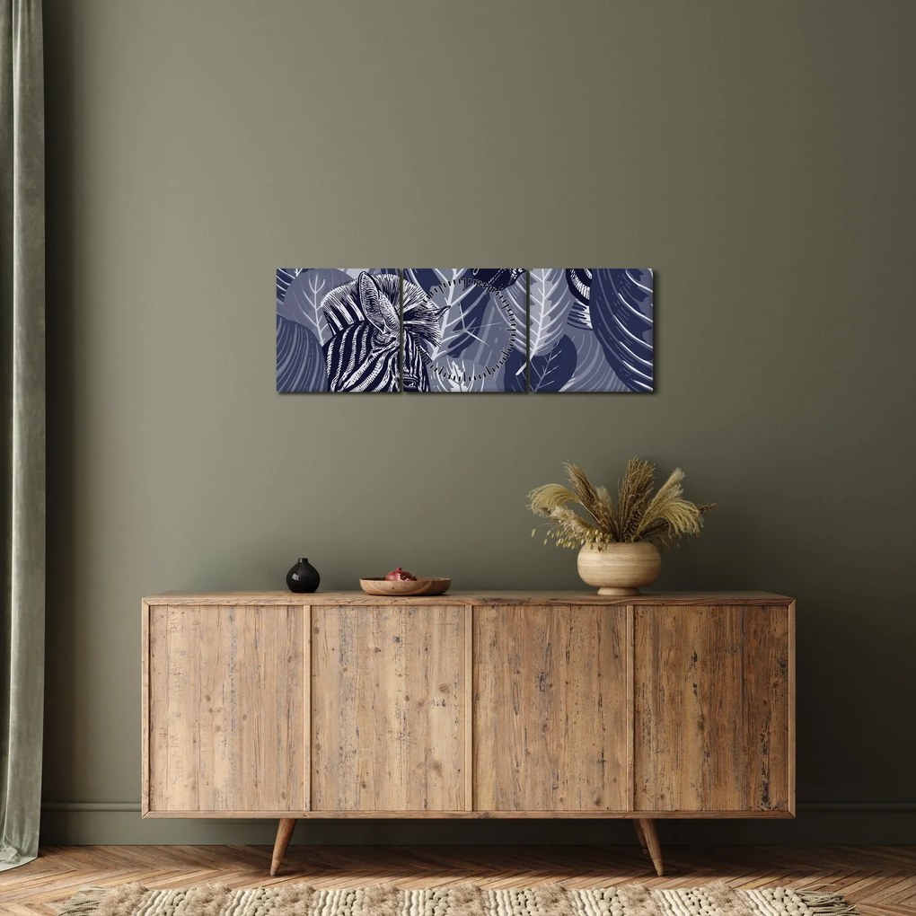 Obraz - Niebieskie zebry (z zegarem) (90x30 cm)