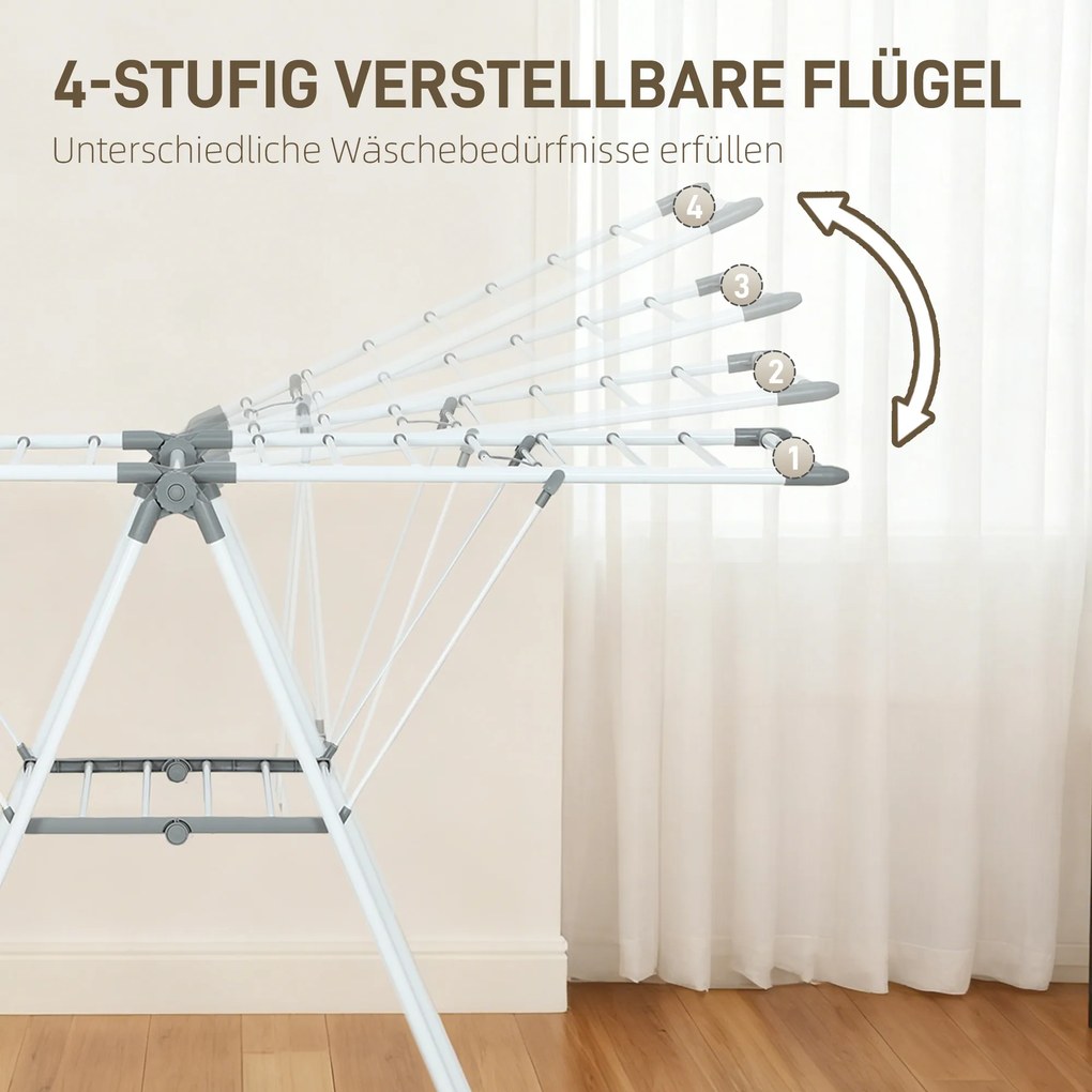 HOMCOM Suszarka stojąca 1,565 m długości suszenia, składana suszarka z 2 poziomami, regulowane skrzydła, suszarka skrzydłowa, Biała