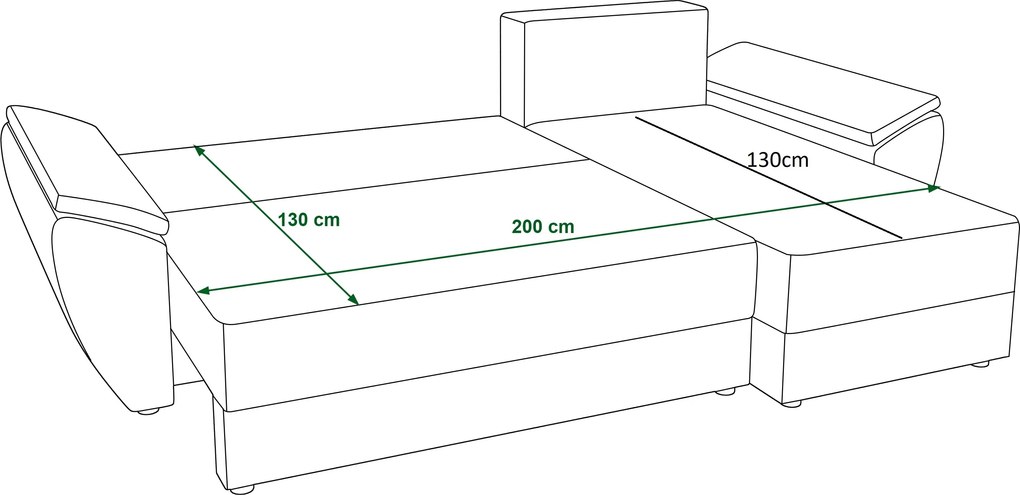 Rozkładana narożna sofa TAVERO 251x140 cm, musztardowa, uniwersalna