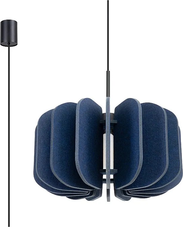 Lampa wisząca nowoczesny Mula, filc/stal - 1 źródło - L.45 x H.146 cm - granatowy/czarny