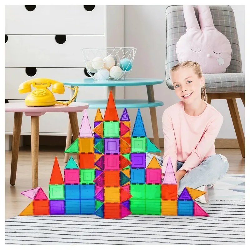 PicassoTiles magnetyczny zestaw konstrukcyjny 101sztuk, podstawowe klocki konstrukcyjne