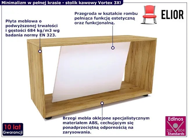 Skandynawski stolik kawowy dąb craft + biały Diron 4X