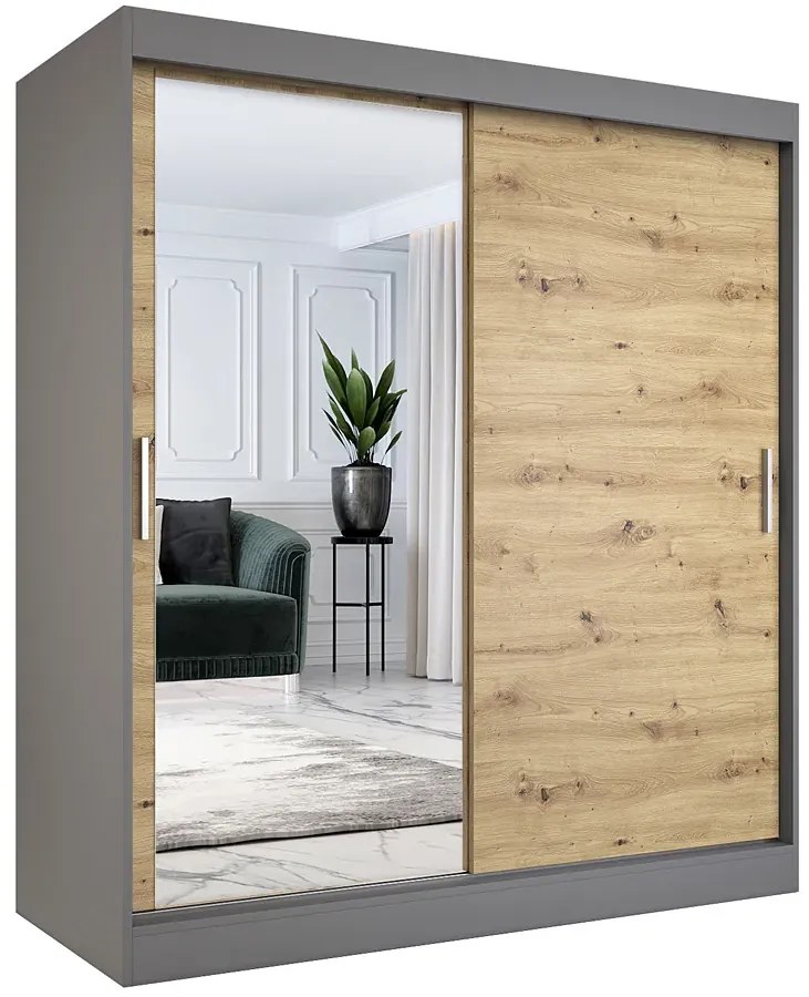 Szafa przesuwna antracyt + dąb artisan 180 cm - Seko 5X