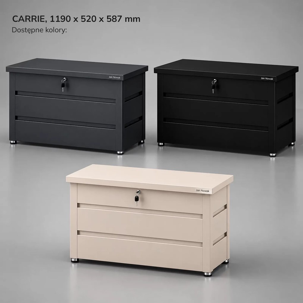 Metalowa skrzynia ogrodowa Carrie 360 litrów, 119 × 58 × 52 cm, kolor antracyt