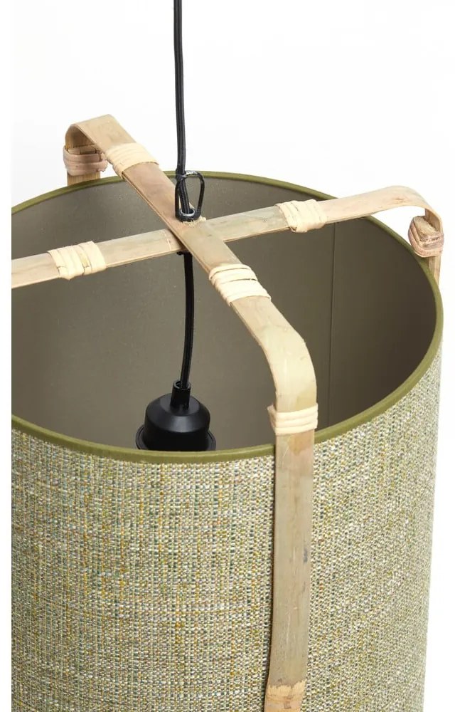 Zielona lampa wisząca z bambusowo-jutowym kloszem ø 32 cm Sendai – Light & Living