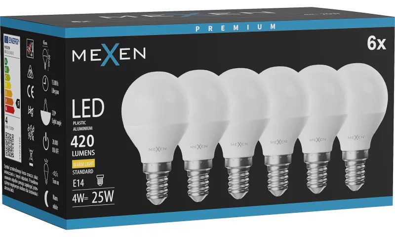 Mexen Nova 6x żarówka LED E14, G45, 4W, Ciepła - 3000K, 420 lm - L101-E14-0430-01x06