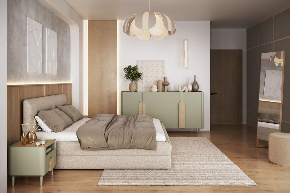 Szafka nocna Amilio z szufladą 50 cm na nóżkach - eukaliptus / dąb baltic dune / uchwyty dąb naturalny