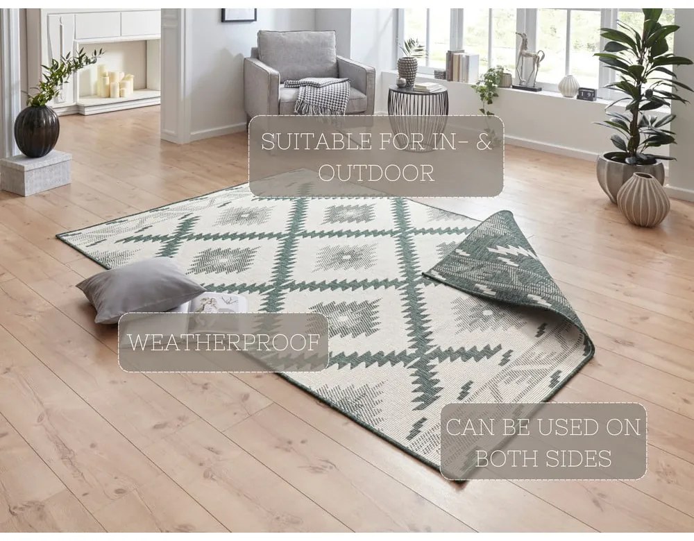 Zielono-kremowy dywan odpowiedni na zewnątrz NORTHRUGS Malibu, 150x80 cm