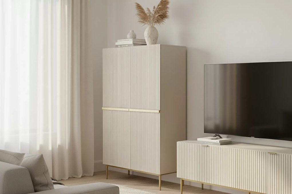 Komoda wysoka Nicole 100 cm - kaszmir / złote nóżki