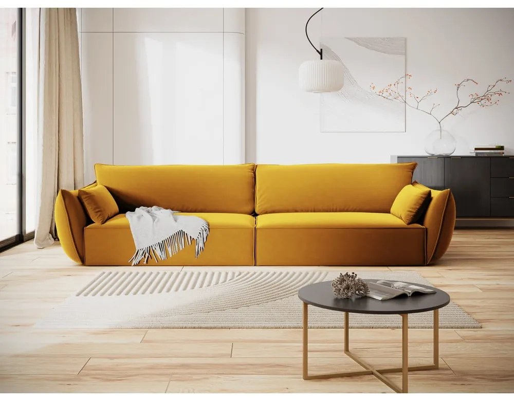 Musztardowa aksamitna sofa 248 cm Vanda – Mazzini Sofas