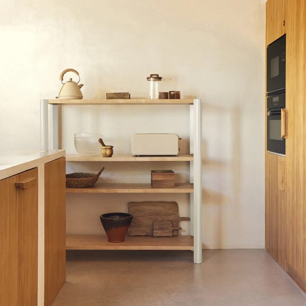 Kremowy/w jasnym naturalnym kolorze regał w dekorze dębu 126x128x43 cm Bona – Teulat