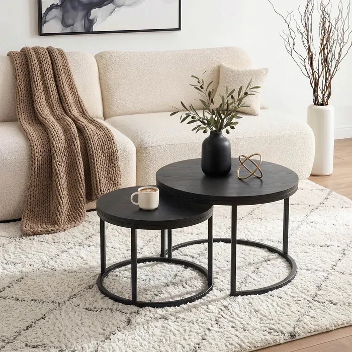 Zestaw Stolików Kawowych MANU 43 cm/53 cm Czarny Loft
