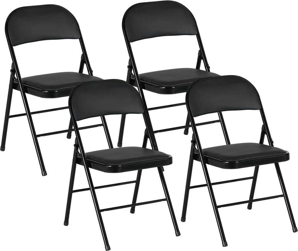 HOMCOM Zestaw 4 składanych krzeseł czarnych sztuczna skóra metalowa rama do 120 kg | Aosom PL