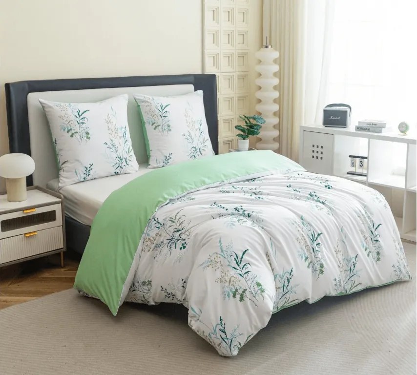 PrzytulneMieszkanie.pl PrzytulneMieszkanie.pl Pościel z mikroflanelu VERDELLE biało-zielona Rozmiar pościeli: 70 x 90 cm | 140 x 220 cm