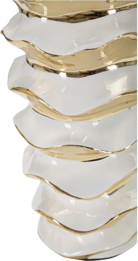 Ceramiczna lampa stołowa w biało-złotym kolorze z tekstylnym kloszem (wysokość 53 cm) Glam Space – Mauro Ferretti