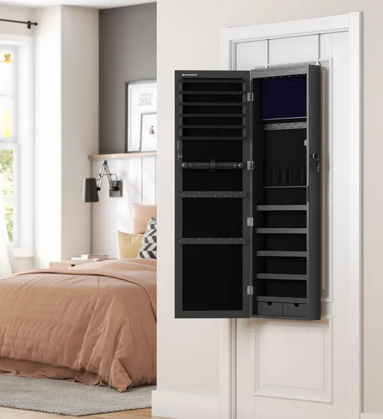 Czarna szafka na biżuterię z lustrem na drzwi F5-P77