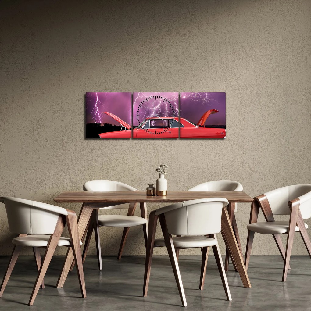 Obraz czerwonego auta (z zegarem) (90x30 cm)