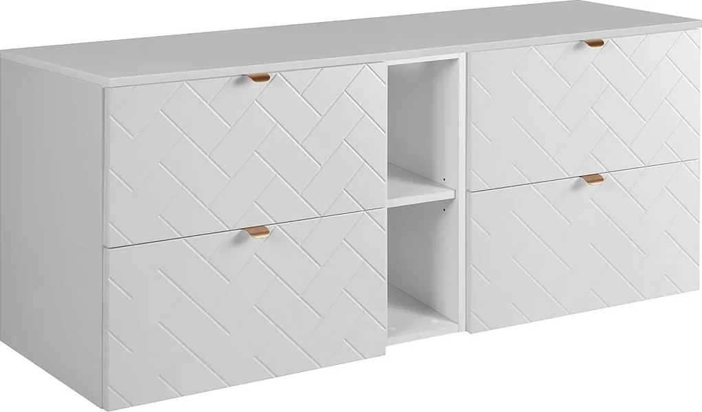 Meble łazienkowe, Biały Mat, 140 x 57 x 46 cm, złote uchwyty