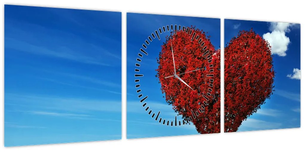 Obraz - Serce z drzewa (z zegarem) (90x30 cm)