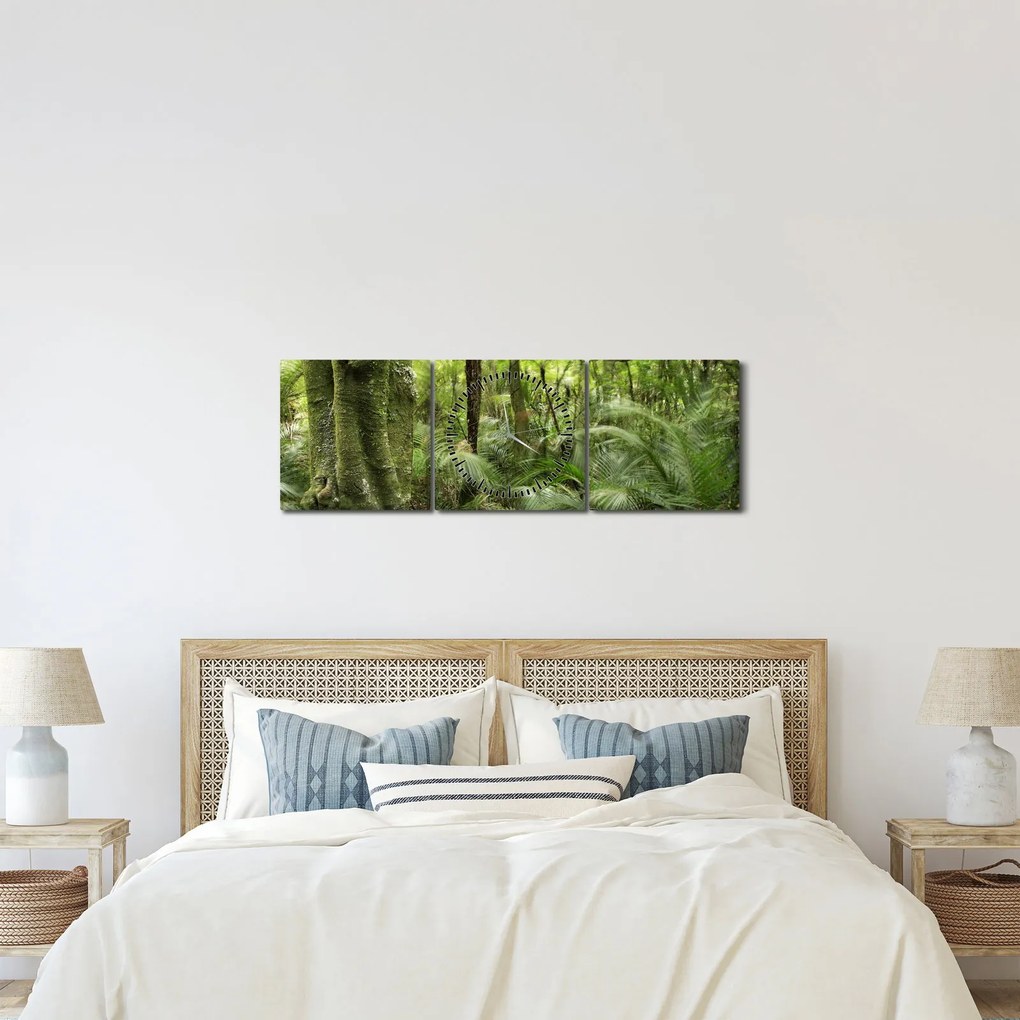 Obraz tropikalnego lasu deszczowego (z zegarem) (90x30 cm)
