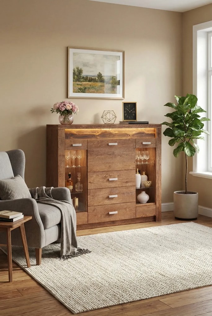 Komoda z barkiem i witryną jesion jasny B1-H12