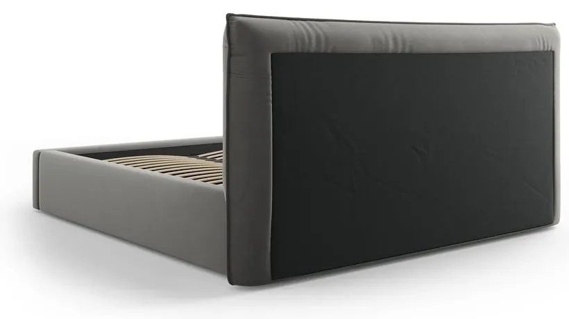 Szare tapicerowane łóżko dwuosobowe ze schowkiem i stelażem 180x200 cm Elio – Milo Casa