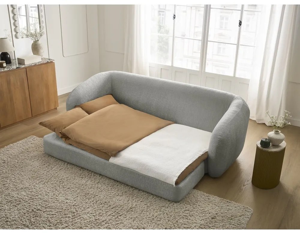 Jasnoszara rozkładana sofa z tkaniny szenilowej 228 cm Neyo – Bobochic Paris