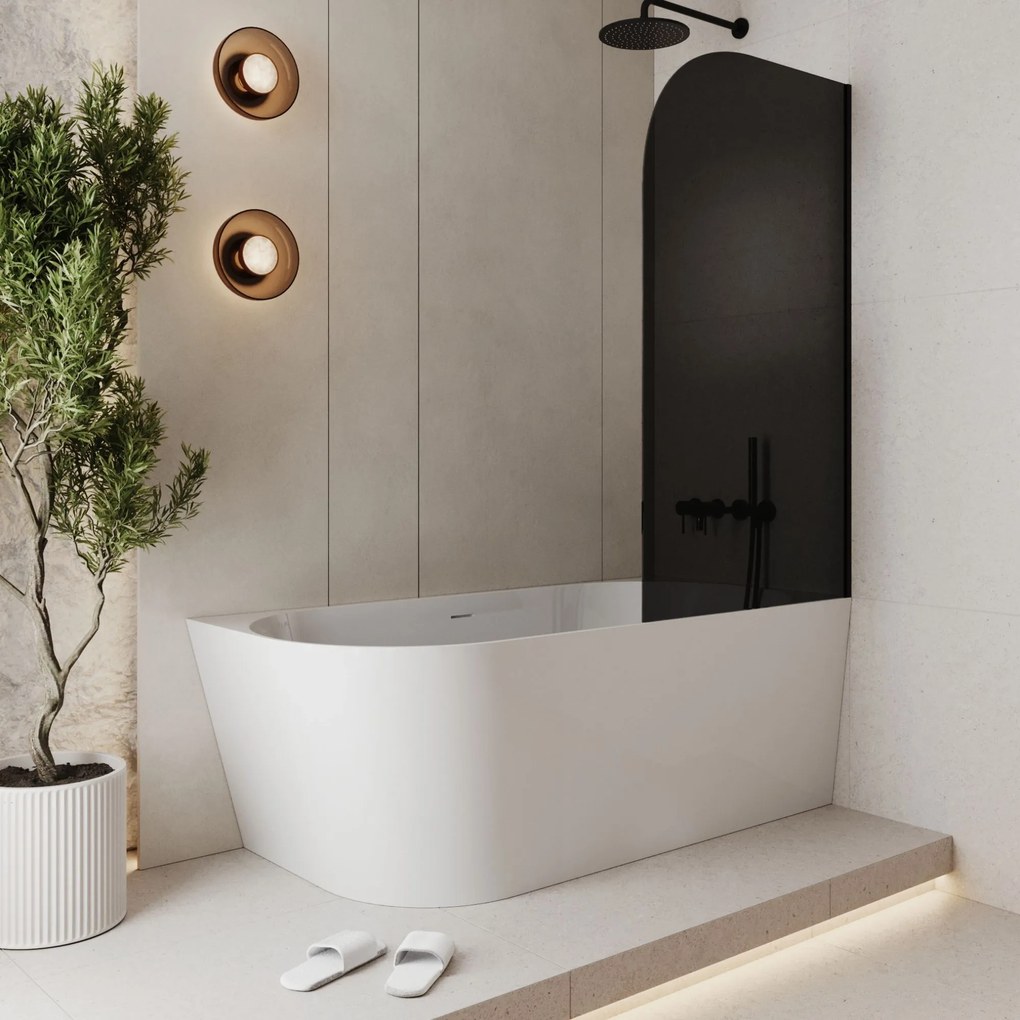 Parawan nawannowy półokrągły MOLIS Moon Black szkło czarne | Różne rozmiary : Kolor profili kabiny - złoty szczotkowany, Rozmiar - 80x140 cm