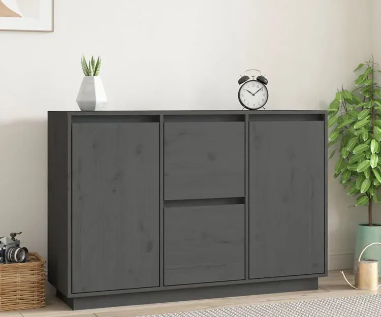 Szara komoda z litego drewna z 2 szufladami C5-P29