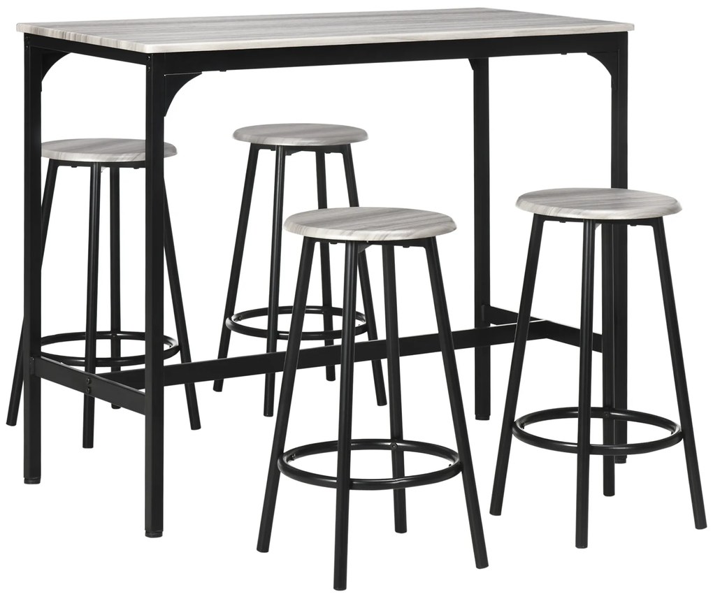 HOMCOM Kompletny zestaw barowy, 5-częściowy, stół i 4 hokery, styl industrialny, kompaktowy, rustykalny