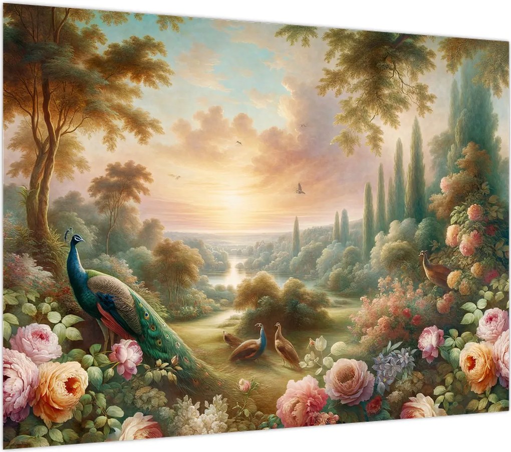Obraz - Pawie w ogrodzie (70x50 cm)