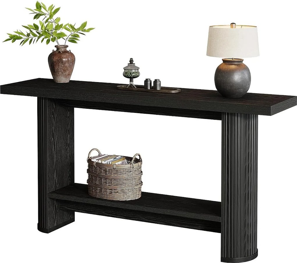 140 cm wąski stolik konsolowy z półką do przechowywania, rustykalny stolik kawowy do przedpokoju