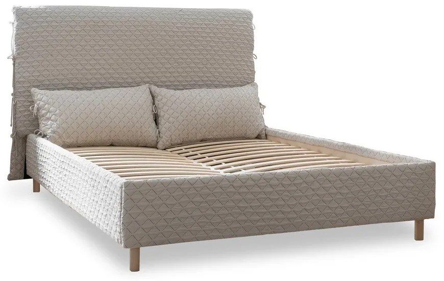 Beżowe tapicerowane łóżko dwuosobowe ze stelażem 180x200 cm Sleepy Luna – Miuform