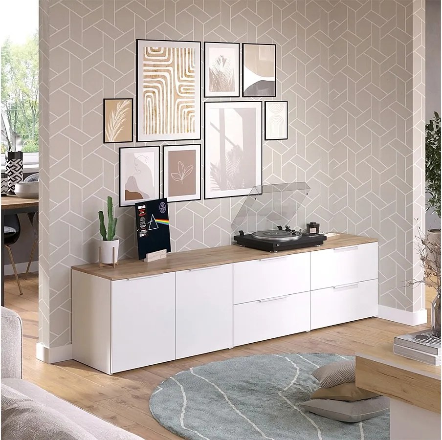 Ściana w salonie biały/sonoma 200x40x50 wido