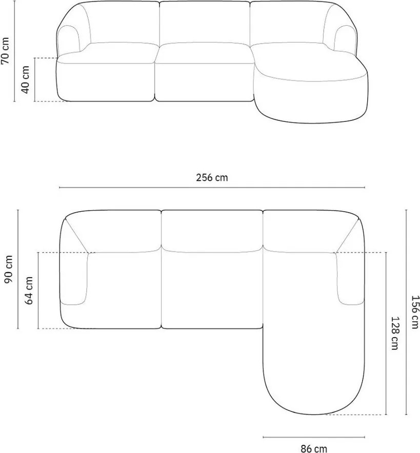 Beżowy aksamitny narożnik (prawostronny/z szezlongiem) Campi – Cosmopolitan Design